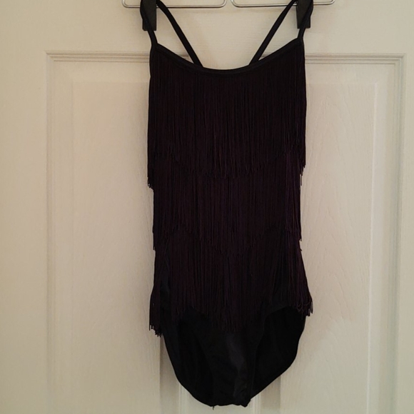 GIRLS | Weissman Black Fringe Bodysuit | Child Sz Large 14 - Picture 5 of 8